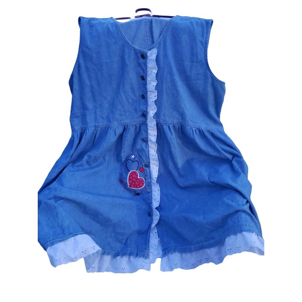 Sostanza Sleeveless Denim Dress Plus Size 22 Embroidery And Eyelet Lace Accents